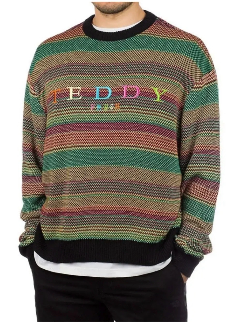 Teddy Fresh Crewneck Rainbow Striped Sweater Size Small